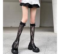 Calze al ginocchio in pizzo, Calze da donna in pizzo con cuore e volant Lolita, calze a rete alte al ginocchio, nere bianche, 5/10/15/20 paia(B Black Under Knee 15 Pairs)