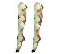Calze alte al ginocchio da donna, alla moda, alte fino alla coscia, extra lunghe, per spose, calze alte sopra il ginocchio, per balli, fiabe retrò, funghi e lumache, Plaid Argyle Lightcoral, taglia