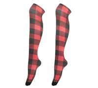 Calze alte al ginocchio da donna, alla moda, alte fino alla coscia, extra lunghe, per spose, calze alte sopra il ginocchio, per balli, fiabe retrò, funghi e lumache, Plaid Argyle Rosso, taglia unica