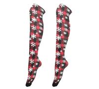 Calze alte al ginocchio da donna, alla moda, alte fino alla coscia, extra lunghe, per spose, calze alte sopra il ginocchio, per balli, fiabe retrò, funghi e lumache, Fiocchi di neve su un plaid di