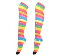 Calze alte al ginocchio da donna, alla moda, alte fino alla coscia, extra lunghe, per spose, calze alte sopra il ginocchio, per balli, fiabe retrò, funghi e lumache, Pride Month a Colorful Stripe
