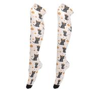 Calze alte al ginocchio da donna, alla moda, alte fino alla coscia, extra lunghe, per spose, calze alte sopra il ginocchio, per balli, fiabe retrò, funghi e lumache, Simpatici gatti neri e zucche