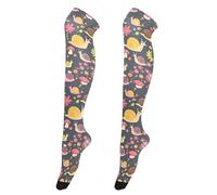 Calze alte al ginocchio da donna, alla moda, alte fino alla coscia, extra lunghe, per spose, calze alte sopra il ginocchio, per balli, fiabe retrò, funghi e lumache, Lumache, funghi e fiori in stile