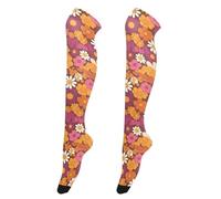 Calze alte al ginocchio da donna, alla moda, alte fino alla coscia, extra lunghe, per spose, calze alte sopra il ginocchio, per balli, fiabe retrò, funghi e lumache, Motivo floreale retrò hippie