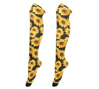 Calze alte al ginocchio da donna, alla moda, alte fino alla coscia, extra lunghe, per spose, calze alte sopra il ginocchio, per balli, fiabe retrò, funghi e lumache, Girasoli, taglia unica