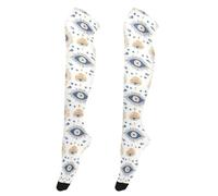 Calze alte al ginocchio da donna, alla moda, alte fino alla coscia, extra lunghe, per spose, calze alte sopra il ginocchio, per balli, fiabe retrò, funghi e lumache, Motivi degli occhi stilizzati