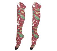Calze alte al ginocchio da donna, alla moda, alte fino alla coscia, extra lunghe, per spose, calze alte sopra il ginocchio, per balli, fiabe retrò, funghi e lumache, Dinosauri, indossare, Natale