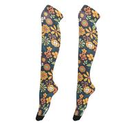 Calze alte al ginocchio da donna, alla moda, alte fino alla coscia, extra lunghe, per spose, calze alte sopra il ginocchio, per balli, fiabe retrò, funghi e lumache, Retro Hippie Fiori, taglia unica