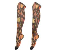 Calze alte al ginocchio da donna, alla moda, alte fino alla coscia, extra lunghe, per spose, calze alte sopra il ginocchio, per balli, fiabe retrò, funghi e lumache, Autunno e Ringraziamento Simboli