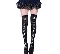 Calze alte da donna gotiche per Halloween, con scheletro e teschio, calze sopra il ginocchio, collant per Halloween