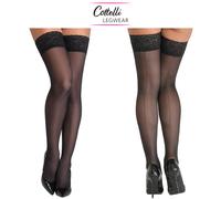 Calze Autoreggenti 20 Den in Rete Nera con Bordo in Pizzo Sexy Cottelli Legwear