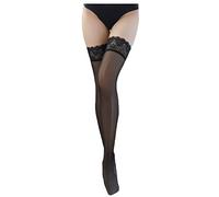 Calze autoreggenti da donna Sexy Lunghezza Coscia Ginocchio Calze a rete Alta Pizzo Superiore Lingerie Sexy Per Le Donne Trasparente Pianura Resistente Top Sheer Hold-Up Calze, Nero , Taglia unica