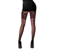 Calze autoreggenti nere con riga e orlo in pizzo floreale