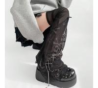 Calze autoreggenti punk rock con teschi e pizzo, collant in rete traslucida con effetto a strati, snellenti e allunganti le gambe, legwarmer con decorazione a catena per donne Animale,Blocchi di color