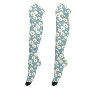 Calze bianche con fiori di tarassaco retrò vintage vittoriano al ginocchio per le donne anti-gancio sopra il ginocchio calze alte per modelli coscia scaldamuscoli per uso quotidiano ufficio calcetas