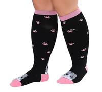 Calze Compressione Graduata Donna Uomo: Calzini Taglie Forti Obesi Polpaccio Oversize Gambaletti 20-30mmHg per Vene Varicose Circolazione Gravidanza Running Ciclismo Taglia 4XL Gatti Rosa 1 Paia