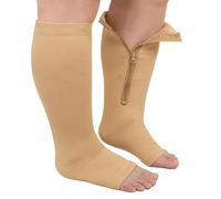 Calze Compressione Graduata Donna Uomo: Taglie Forti Calzini Contenitive Gambaletto con Cerniera Obesi Polpaccio Punta Aperta per Vene Varicose Circolazione Sportive Aereo Gravidanza 1 Paia XXL Beige