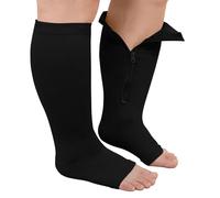 Calze Compressione Graduata Donna Uomo: Taglie Forti Calzini Contenitive Gambaletto con Cerniera Obesi Polpaccio Punta Aperta per Vene Varicose Circolazione Sportive Aereo Gravidanza 1 Paia 6XL Nero