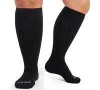 Calze Compressione Graduata per Donna e Uomo: Calzini Compressione in Bambù Taglie Forti 15-20mmHg Calze Elastiche Contenitive per Polpaccio Spessi per Corsa Gravidanza e Vene Varicose 1 Paio 3XL Nero