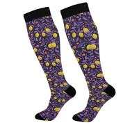 Calze Contenitive Lemon Purple Leafs Traspirante Compressione Calze 50Cm | Elastico Contenitive Donne Calzini Antiscivolo Compression Socks Per Infermiera Giri In Bici Vene Varicose