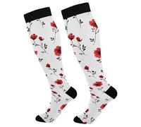 Calze Contenitive Red Flower Comodo Compression Socks 50Cm | Antiscivolo Compressione Calze Elastico Calzini Alti Sono Per Escursioni Vene Varicose Recupero