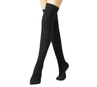 Calze da donna a maglia sopra il ginocchio, calde, termiche invernali, lunghe e morbide calze al ginocchio, calze a gamba alta, calze a maglia elasticizzata, supporto per ginocchiere, Nero ,