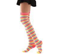 Calze da donna sopra il ginocchio calze alla moda colorate a righe calze cosplay coscia alta stivali lunghi calze regali sopra il ginocchio per donne ragazze, Bocca rossa rosa, Taglia unica