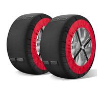 Calze da Neve Omologate Italia EN 16662-1,Catene da neve tessili omologate e ad alta sicurezza - Kit di 2 catene per auto + guanti (Rosso Nero, XS)