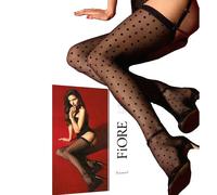 Calze da Reggicalze Vintage Velate 20 DEN Nere a Pois Balza Corta Classica -2/S-