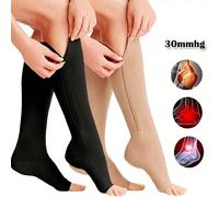 Calze di compressione aperte sulla punta per donne per uso sportivo e all'aperto - Calze contenitive ginocchio alto da 20-30 mmHg, calze ginocchio alto con cerniera laterale, design aperto sulla punta