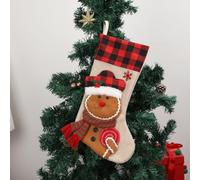 Calze di Natale, 48 cm, da appendere, con personaggi in peluche 3D, pupazzo di neve, Babbo Natale, cervo, decorazione per le vacanze per bambini (biscotto)