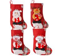 Calze di Natale da Appendere, 4 Pcs Calza Natalizia Set con Babbo Natale, Pupazzo di Neve, Renna, Sacchetto Regalo Calza di Natale, Camino di Natale Appeso Calze per Albero di Natale Festa di Natale