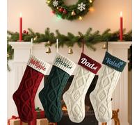 Calze di Natale grandi con nome personalizzato, ricamate a maglia, per camini di Natale, decorazioni per albero di Natale (8 pezzi)