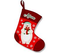 Calze di Natale Personalizzate con Nome per Bambini e familiari 2 in 1: Calzini e Cuscino Decorativi Natalizi con Imbottitura 28 x 25 x 17 cm Motivo Orso Polare [156]