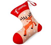 Calze di Natale Personalizzate con Nome per Bambini e familiari 2 in 1: Calzini e Cuscino Decorativi Natalizi con Imbottitura 28 x 25 x 17 cm Motivo Renna Rodolfo [156]