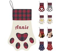 Calze di Natale personalizzate per cani Gatti Cane da compagnia personalizzato Nome del gatto Borsa per caramelle con foto, Grande forma di zampa Calze da appendere natalizie fatte a mano (17 pollici)