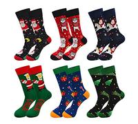 Calze Fantasia Uomo Calzini Natale: Calzini Divertenti di Cotone Uomo Calze Lunghe Invernali Termici Colorate, 39-45, 6 paia