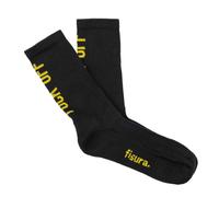 Fisura - Calzini originali unisex “Off”. Calzini da regalo. Calzini alti neri e gialli. Calzini con messaggio. Calzini in cotone e poliestere. Taglia unica.