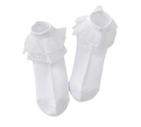 Calze in pizzo a doppio strato per ragazze di età compresa tra 1 e 10 anni in morbido cotone traspirante calze comode da ballo corte, bianco, 7-9 Years