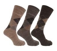 Calze Invernali con Lana Fantasia a Rombi Non Elastiche (3 Paia) - Uomo (EUR 39-45) (Sfumature di marrone)