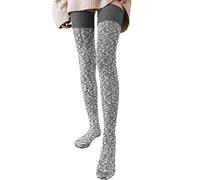 Calze invernali da donna in cotone lavorato a maglia, calde, extra lunghe, scaldamuscoli sopra il ginocchio, calze da donna leggere, Grigio, Taglia unica