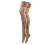 Calze invernali da donna in cotone lavorato a maglia, calde, extra lunghe, scaldamuscoli sopra il ginocchio, calze da donna leggere, cachi, Taglia unica