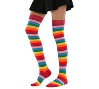 Calze Lavoro Uomo Donna,Calze sopra Il Ginocchio a Righe da Donna comode e Casual Alte Fino alla Coscia Arcobaleno per l'uso Quotidiano per Feste a casa