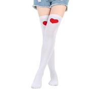 Calze lunghe sopra il ginocchio per San Valentino Carino Labbro Cuore Amore Modello Coscia Calze Alte Per Le Donne Feste E Abbigliamento Casual San Valentino Calze Lunghe, 2 grandi cuori rossi whi