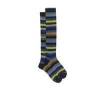 Calze Lunghe Uomo Cotone Blu Righe Pari Lungo 40/45 blu/mostarda