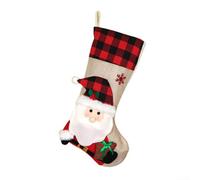Calze natalizie da 48 cm con design scozzese e personaggi natalizi in peluche, da appendere su caminetti o porte (Babbo Natale)