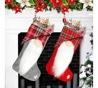 Calze Natalizie da Appendere Personalizzate Set di 2, Grandi Calza di Natale Decorazioni Natalizie Calze della Befana Vuote per Bambini, Calze di Babbo Sacchetti Regalo per Albero di Natale Camino