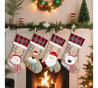 Calze natalizie grandi personalizzate da 45,7 cm con motivo pupazzo di neve, cervo Babbo Natale, orso, nome ricamato personalizzato, calze natalizie tradizionali per camino, decorazioni per feste di