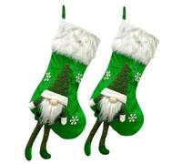 Calze natalizie lavorate a maglia - Bambola di un vecchio senza volto con polsini pelosi, anello per appenderle, decorazione per l'albero di Natale e sacchetto regalo decorato (rosso/verde)