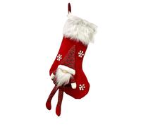 Calze natalizie lavorate a maglia - Bambola di un vecchio senza volto con polsini pelosi, anello per appenderle, decorazione per l'albero di Natale e sacchetto regalo decorato (rosso/verde)